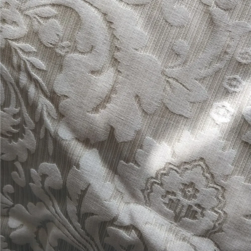 AT HOME! ECRU & CREAM HEAVY DAMASK W/CREAM INSETS LUXURY COMFORTER! QUEEN SIZE!